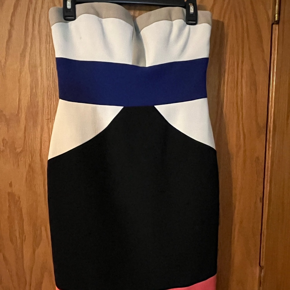 BCBG STRAPLESS COLOR BLOCK DRESS